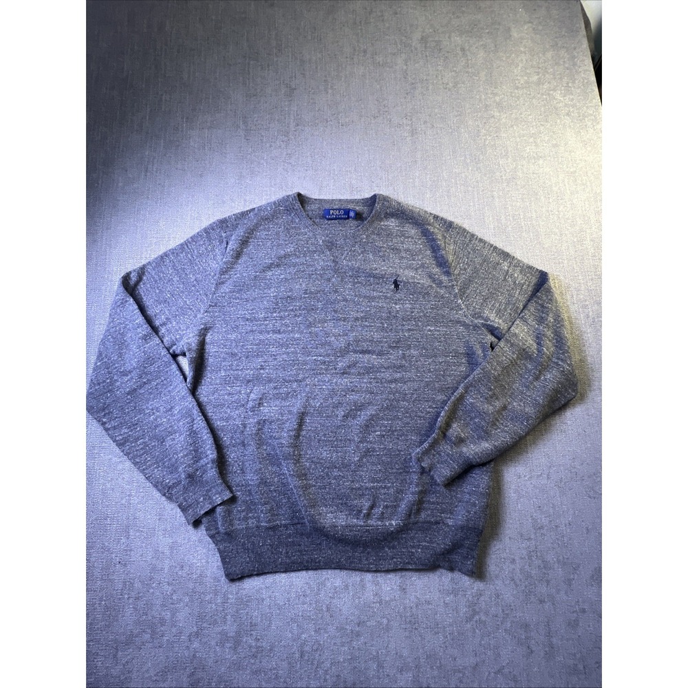 Polo Ralph Lauren Knit Sweater Men L Graphite Gray Cotton Crew Neck Pullover